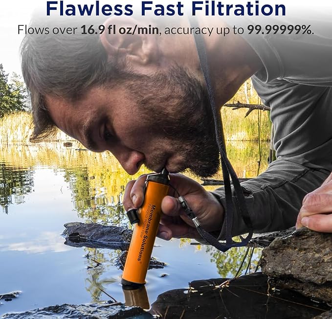 Membrane Solutions ストロー浄水器 S1、NSF/ANSI 42&372&401認証、サバイバルろ過ポータブルギア、緊急時準備、ハイキング・キャンプ・チーム・家族旅行用飲料水供給