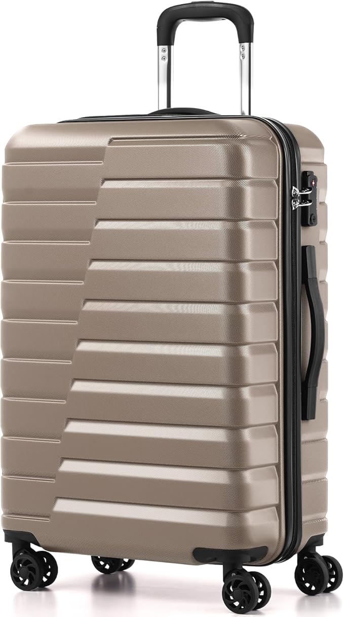 Coolife 中型チェックイン荷物 スピナーホイール付き ハードサイドスーツケース TSAロック 軽量 旅行用荷物 24インチ、ブラウン