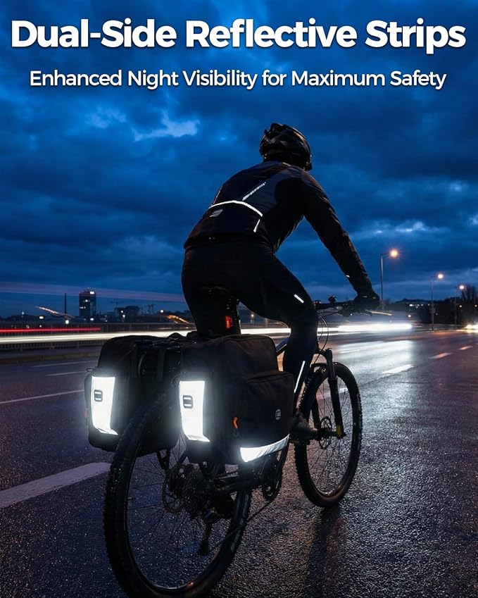 Bike Panniers 30L, Water Resistant Bicycle Saddle Bag for Rear Rack with Zipper Flap, Large Capacity Bike Bags with Bottle Holders, Reflective Pannier for Cycling Commuting Touring