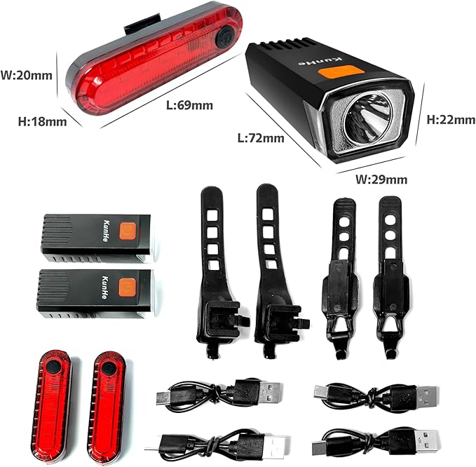 Kunhe USB-C Rechargeable Bike Lights Front and Rear(2or4or10or20 Packs) Night Riding for Kids &Adults 3 Lights Modes Used as a Safety Indicator Light for Skateboards Strollers and Wheelchairs
