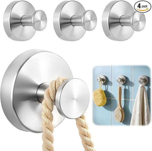 4 Packs Suction Cup Hooks for Shower, Heavy-Duty Wreath Hangers for Front Door, No Drill Glass Door Shower Suction Hooks No Damage for Walls Bathroom Kitchen Window Mirror Tile Towel Coat Robe Loofah
