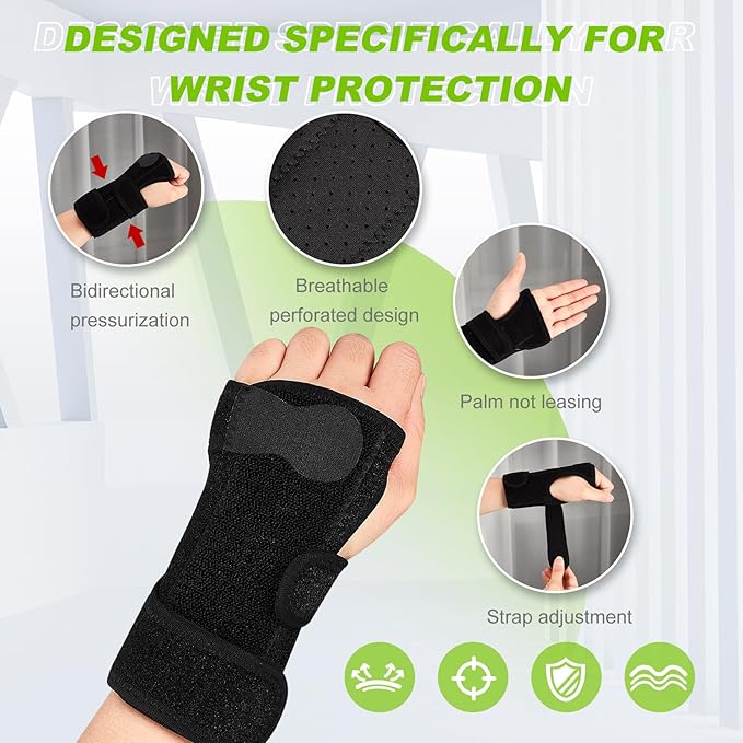 Shappy Bowling Wrist Support Brace with Thumb Spica Splint Right Hand Breathable Wrist Gloves Splint with Removable Aluminum Plate for Women Tendonitis Arthritis Sprains (Black)