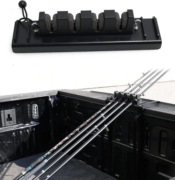 Aluminum Fishing Rod Holder for Truck Bed Holds 4 Fishing Rods, Truck Bed Fishing Rod Holder for Pickup