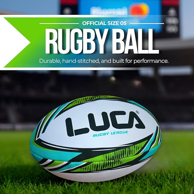LUCA League Rugby Ball Size 4 & 5 | Hand Stitched, 3-Ply Durable Construction | Super Grip Texture | Training & Match Play Rugby Ball