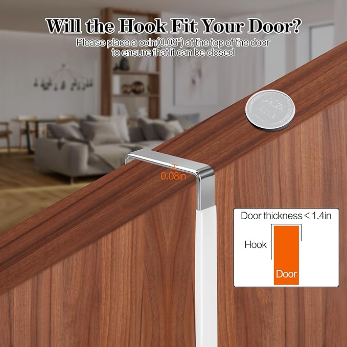 10 Pack Over The Door Hook, Door Hooks, White Rubber Surface Prevent Scratch Door Hanger Hooks for Bathroom, Living Room, Kitchen, Hanging Clothes, Towels, Bags