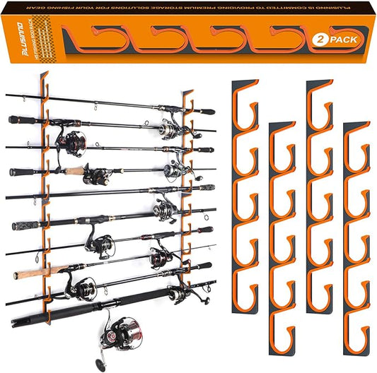 PLUSINNO H5 Horizontal Fishing Rod/Pole Holders for Garage, Wall Ceiling Mounted Fishing Rod Holder, Aviation Aluminum Fishing rod rack Holds up to 5/10/20 Rod or Combos Fishing Gear and Gifts for Men