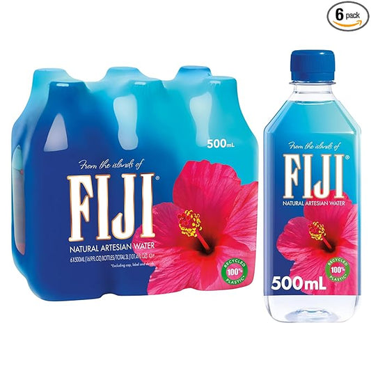 FIJI ナチュラルアルテシアン ボトルウォーター 500 mL / 16.9 液量オンス (6本パック) - 100%再生プラスチック