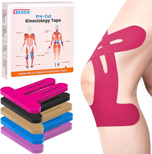 IEADEN Precut Kinesiology Tape for Knees, 10 Strips - Knee Support & Stability, Knee Pain Relief Athletic Tape - Waterproof & Elastic, Breathable Hypoallergenic Latex-Free Tape, Pink