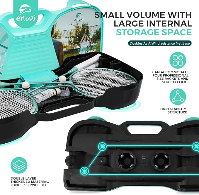 EasyGo Badminton Set, with Net, 4 Racket, 4 Birdies, Portable Storage Box, for Backyards, Outdoor Games, Yard Games