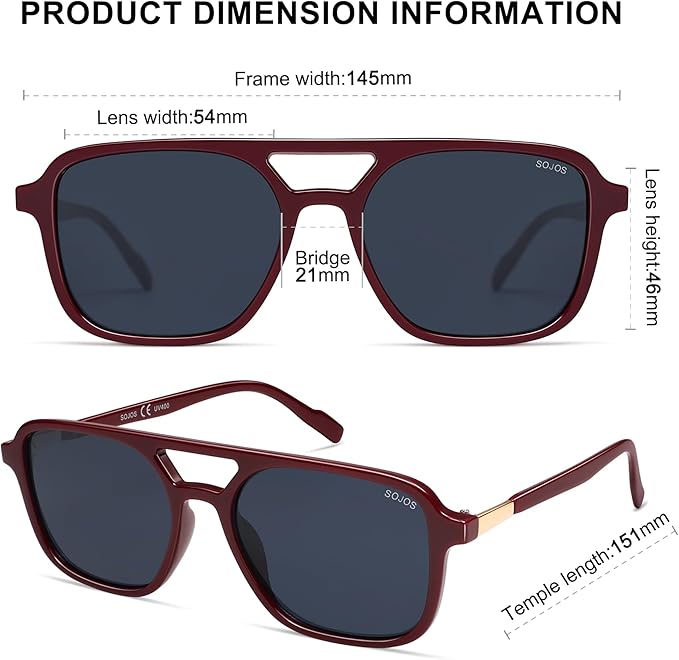 SOJOS Retro Aviator Sunglasses for Women Men,Trendy Rectangle Womens Mens Shades Sun Glasses SJ2202