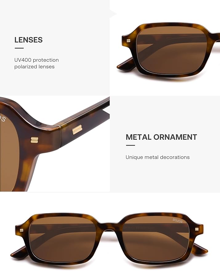 SOJOS Trendy Rectangle Polarized Sunglasses Womens Mens, Small Retro Fashion Thin Slim Square Sunnies SJ2610