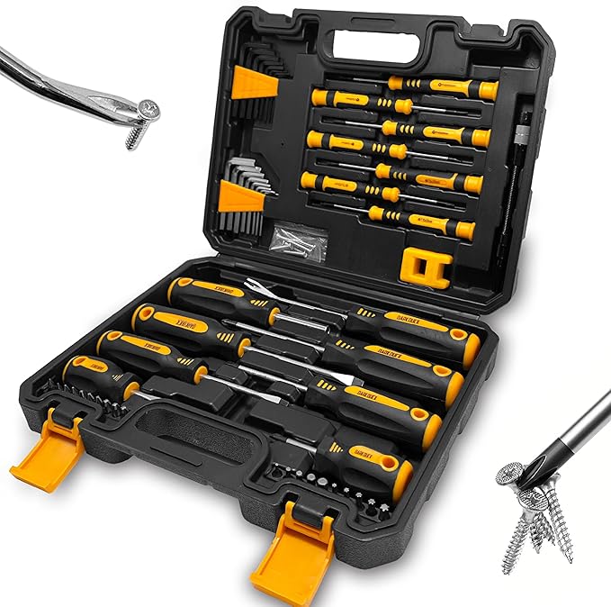 53-piece Magnetic Screwdrivers Set with Case,Phillips, Hex, Pozidriv,Torx and Precision Screwdriver Set, Magnetizer Demagnetizer Tools, Replaceable Screwdriver Bits With Sturdy tool box