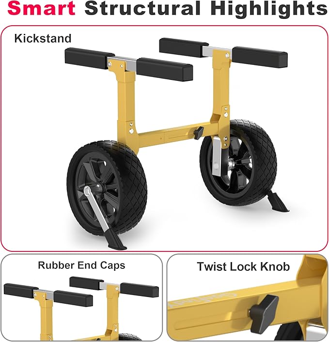 GanFindX Kayak Cart Canoe Trolley Carrier Kayak Accessories Transport Dolly with Solid Foam Wheels Upright Crossbar Heavy Duty Design