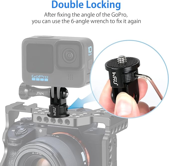 HSU Aluminum Tripod Mount Adapter, 1/4" 20 Mount for GoPro Hero 13/12/11/10/9/8/7 Insta360 X3/X2/X/RS/R and Other Cameras (Black)