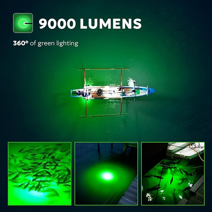 SF DC 12V LED Underwater Fishing Light 45W 70W 100W Fish Attracting Light 5600 7000 13000lm Green Fishing Light Submersible for Dock and Boats IP68 Waterproof with Cigarette Lighter or Battery Clips