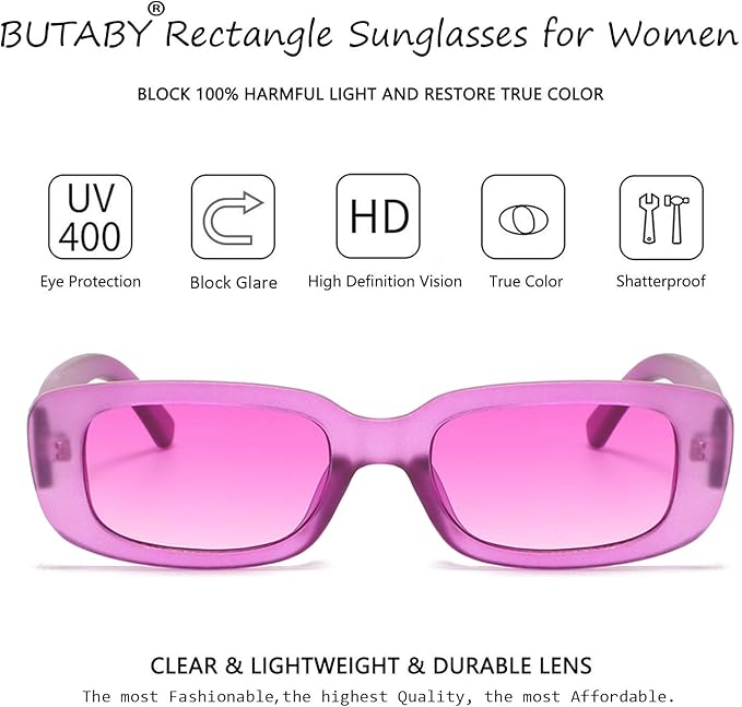 BUTABY Rectangle Sunglasses for Women Retro Driving Glasses 90’s Vintage Fashion Narrow Square Frame UV400 Protection