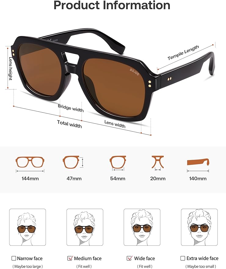 SOJOS Retro Thick Polarized Aviator Sunglasses for Women Men, Large Trendy Bold Square Pilot Shades SJ2385