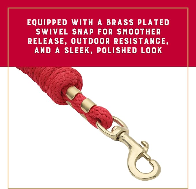 Weaver Equine Performance Lead Rope, 8' Horse Value Rope with Brass Plated 225 Snap, Soft Comfort Grip, Barn Horse Tack for Daily Use