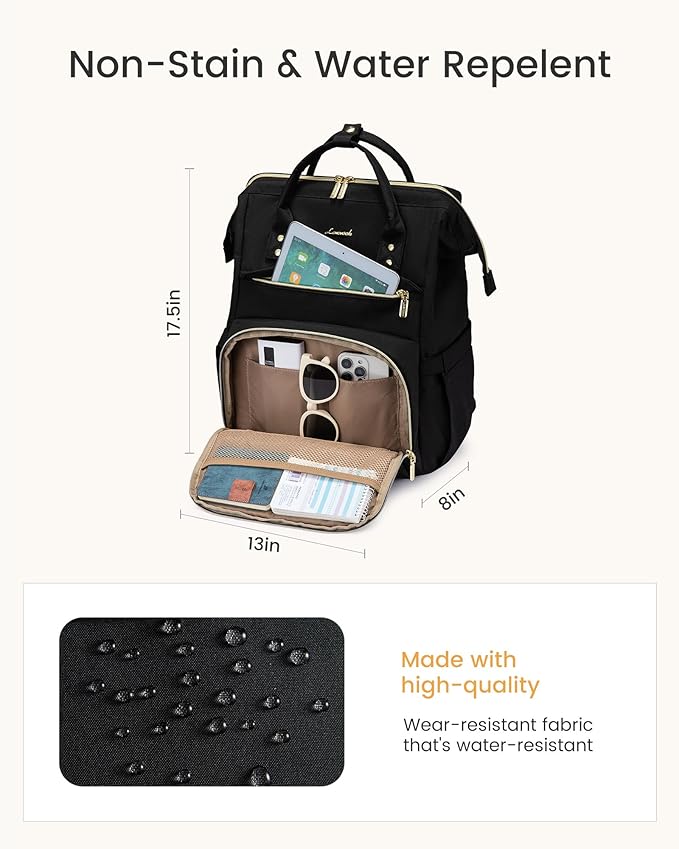 LOVEVOOK Laptop Backpack for Women with Giant Tumbler Holder Pocket,18 inch Waterproof Travel Backpack Purse Computer Laptop Bag,Professional Work College Nurse Teacher Backpack Casual Daypack,Black