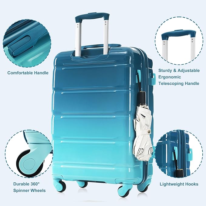 Luggage Sets, ABS Hardshell Suitcase Spinner Wheels with USB Port TSA Lock