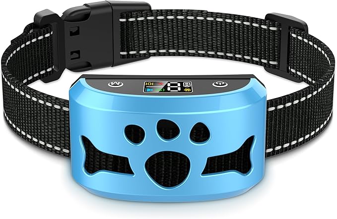 Anti-Bark Collar for Medium Large Dogs, Anti Barking Dog Collars Device with 8 Sensitivities, 4 Adjustable Modes Beep & Vibration, IP67 Waterproof Training Collar for Dogs 15-120lbs Outdoor Home, Blue