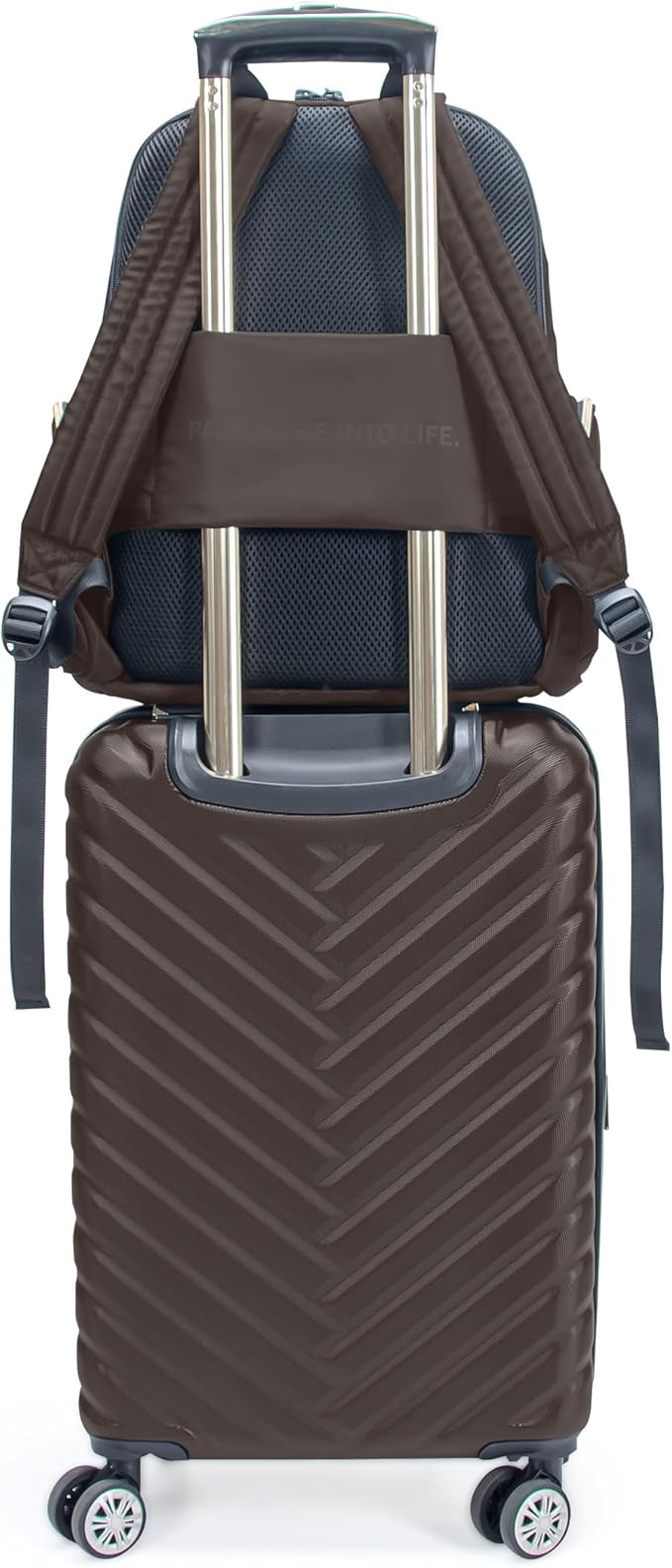 Kenneth Cole REACTION マディソン スクエア 軽量 ハードサイド シェブロン 拡張可能 スピナーラゲッジ チョコレートブラウン 2点セット (20インチ 機内持ち込み + ソフィー バックパック)