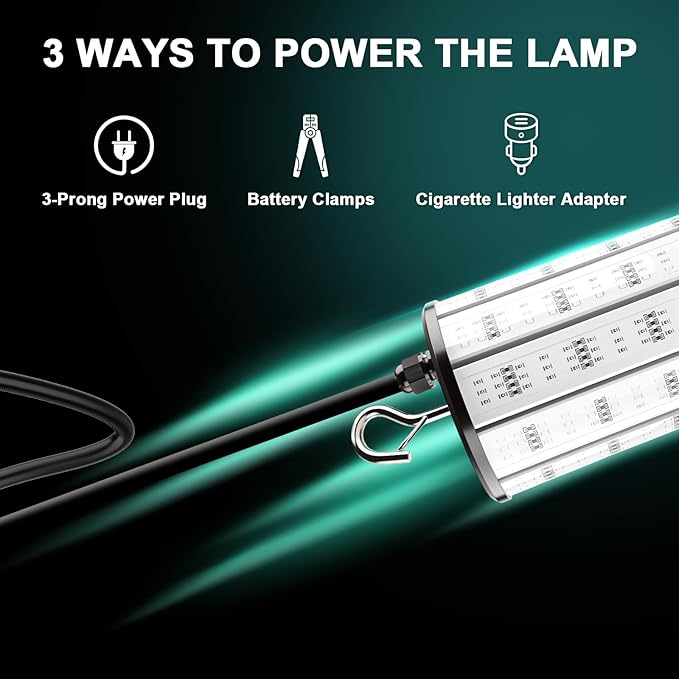 Underwater Fishing Light 120W 15000LM, 530nm Green Submersible Fish Attractant Light with 30FT Cord, 100–240V AC to 12V DC Adapter, 40FT Safety Cable, for Night Fishing, Dock, Boat