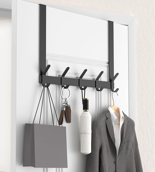 KitchLife Over The Door Hooks Hanger with 15.75 inches Extended Arms, Fit for 1-3/4" Doors, J40U, Thickened Bathroom Towel Rack Organization, 1 Pack Double-Hook, Matte Black