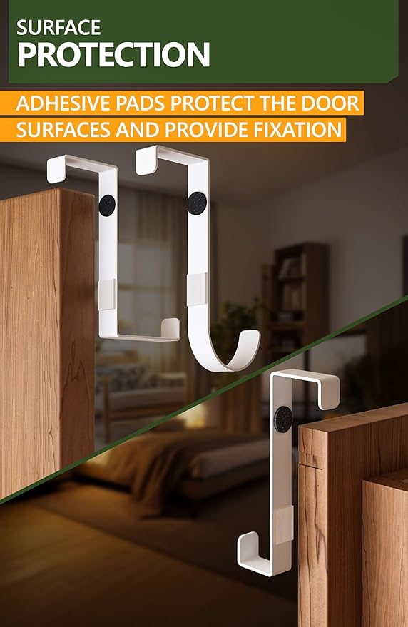 Over the Door Hooks 6+2+2 Cruise Must Haves Set, White - Coat Hanger 6 pcs fits 1 3/8" + Towel Holder 2 pcs fits up to 1 3/4" + Cabinet Hooks 2 pcs with Anti-Scratch & Non-Slip Pads