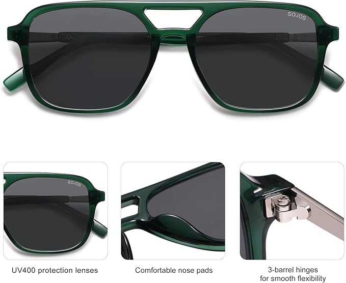 SOJOS Retro Aviator Sunglasses for Women Men,Trendy Rectangle Womens Mens Shades Sun Glasses SJ2202