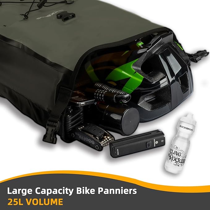 ROCKBROS Bike Panniers Waterproof Bike Rear Rack Bag Max 30L Large Capacity Bike Rear Panniers for Cycling Traveling Commuting (Green*1)