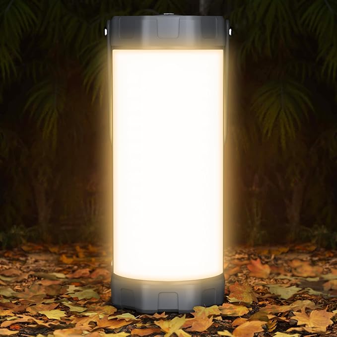 Glocusent 106 LEDキャンプライト、最大80時間点灯、5000mAh充電式キャンプランタン、5段階の明るさ、3つのモードとSOS、IP68防水、最大1200ルーメン、停電、ハイキング、緊急時、ハリケーン用ランタン