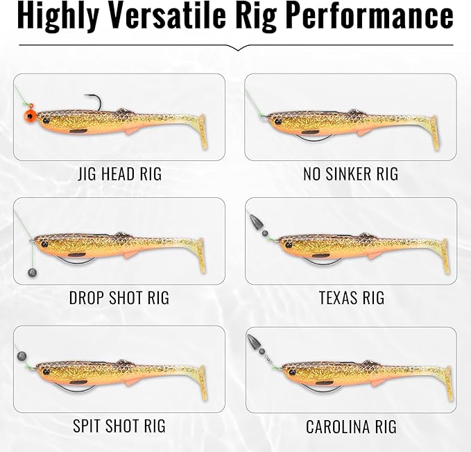 TRUSCEND Easy Catch Pre-Rigged Soft Lures, Unique Vibrating Swim Action and Trembly Sinking Move for More Bites, Amazing Soft Swimbait for Family Fishing, Fishing Lures for Bass Trout Crappie Walleye