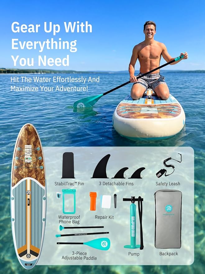 Niphean Inflatable Stand Up Paddle Board with SUP Accessories, Anti-Slip EVA Deck, 10’6’’ Inflatable Paddle Boards for Adults & Youth of All Skill Levels