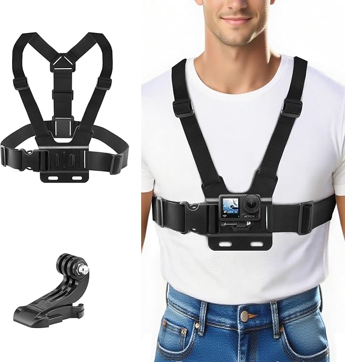 Chest & Head Mount Kit for Action Cameras and Smartphones – Hands-Free POV Recording for GoPro, Insta360, DJI Osmo, AKASO, SJCAM, CAMPARK, Crosstour, APEMAN, WOLFANG, Apexcam, COOAU, Surfola
