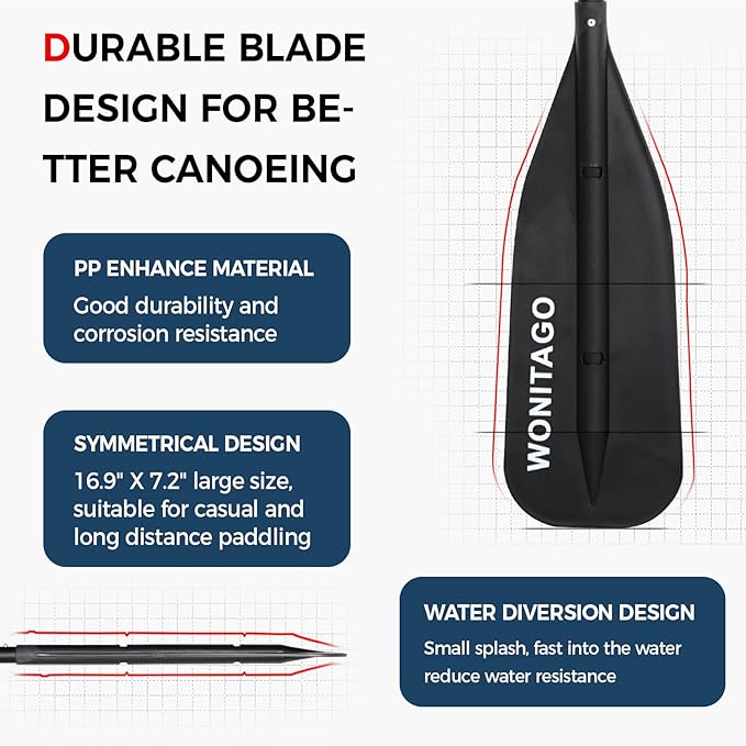 Canoe Paddle with Aluminum Shaft and PP Blade, Adjustable Paddle for Canoeing, Boating and Rafting, 4-5 Ft (122-152 cm)