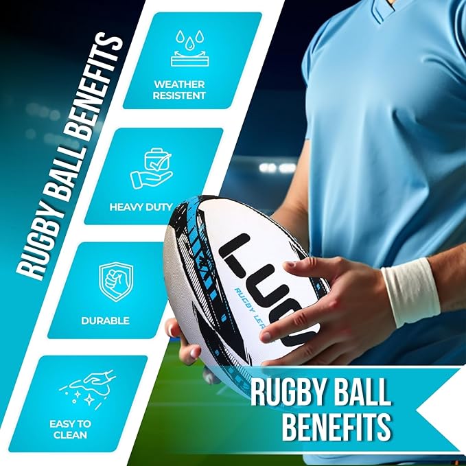 LUCA League Rugby Ball Size 4 & 5 | Hand Stitched, 3-Ply Durable Construction | Super Grip Texture | Training & Match Play Rugby Ball