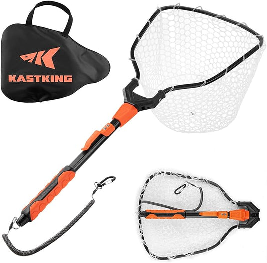 KastKing Titanet ランディングネット、丈夫なアルミハンドル、滑り止めハイビズグリップ、コンパクトバッグ＆ストラップ、カヤック、湖、フライ、川釣り、2種類のネットオプション