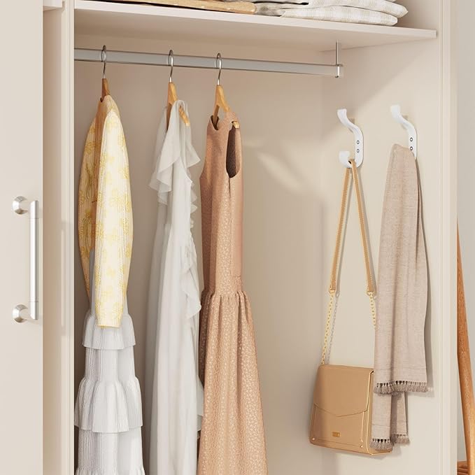 Large Wall Hooks For Hanging Coat: Metal Coat Hooks Wall Mount - Wall Hooks For Hanging Heavy Duty (30Lb) - Screw In Hooks - Mudroom Hooks for clothes, Backpack, Purse, Bathroom Towel (White, 6 Pack)