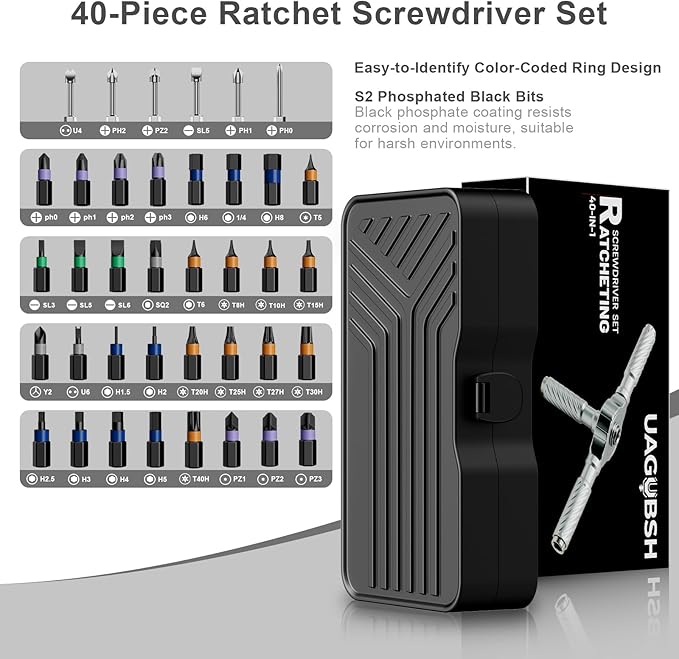40 in 1 Magnetic Screwdriver Set - Portable Ratcheting Screwdriver Set with Storage Case,S2 Steel Multi Bit Magnetic Drive Set,DIY Detachable Precision Repair Tool Kit for Home & Professional Use