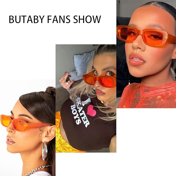 BUTABY Rectangle Sunglasses for Women Retro Driving Glasses 90’s Vintage Fashion Narrow Square Frame UV400 Protection