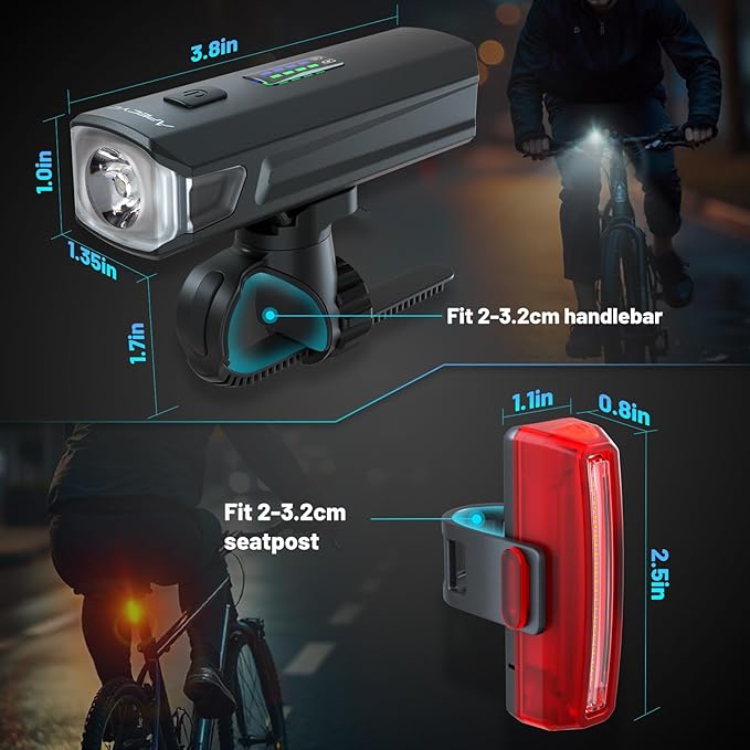 APECYC Bike Lights USB-C Rechargeable Bicycle Front Headlight and Rear Taillight with 4+5 Light Modes, Waterproof Bike Light Set for Night Riding, Commuter, Road & Mountain Cycling