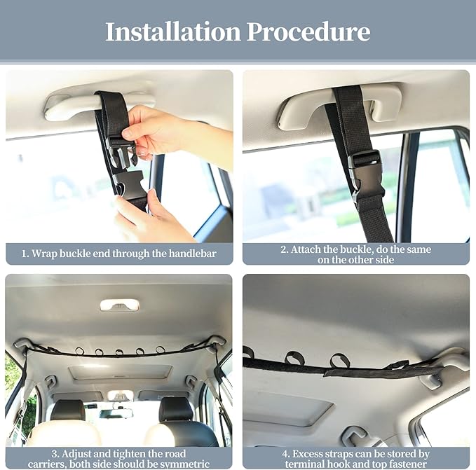 Vehicle Fishing Rod Holder, Car Fishing Pole Roof Rack Inside, 5 Rod Capacity, Heavy Duty Adjustable 30-54 Inch, Fishing Rod Carrier Fishing Pole Storage Straps for Truck Car SUV Wagons Van