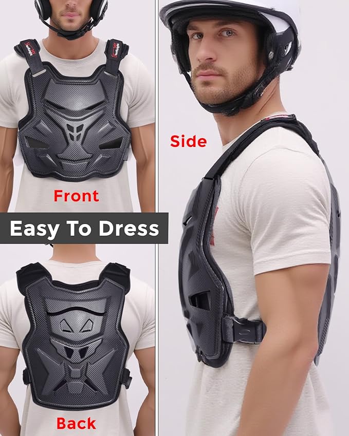 StarknightMT Motorcycle Chest Armor Lightweight Adult Men Motocross Chest Protector, Adjustable Body Armor Vest for Motocross Riding Road Racing Cycling Skiing Skating Easy-wear Chest Guard