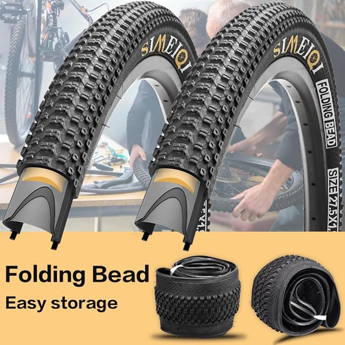 27.5 X 1.95 Inch Folding Bike Tires with 3mm Anti Puncture Proof Protection for Mountain Bicycles