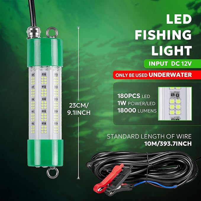 SF DC 12V LED水中集魚灯 45W 70W 100W 集魚灯 5600 7000 13000lm グリーン集魚灯 ドックおよびボート用 水中IP68防水 シガーライターまたはバッテリークリップ付き