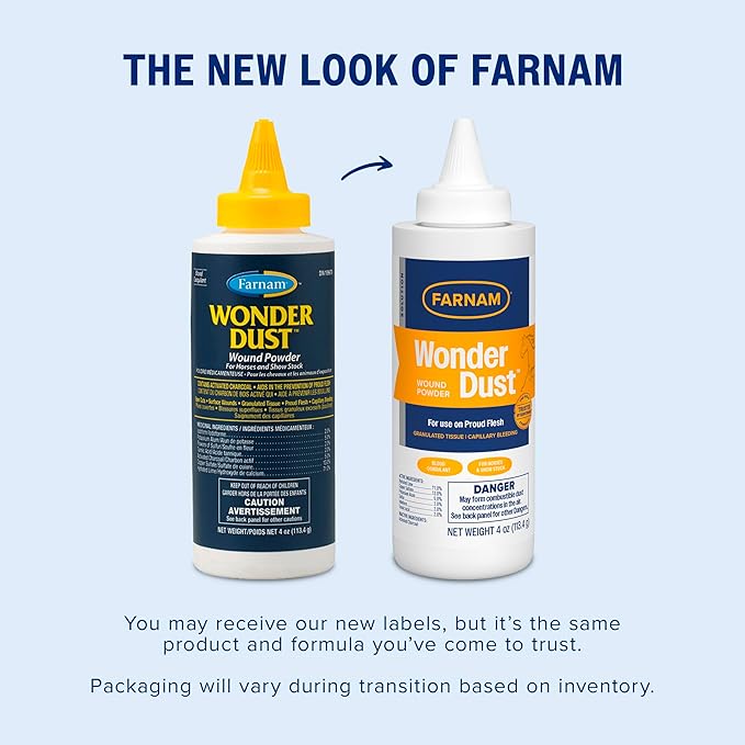 Farnam Wonder Dust Wound Powder, Blood Coagulant for Horses and Show Stock, For Use on Proud Flesh, Granulated Tissue, 4 Ounces
