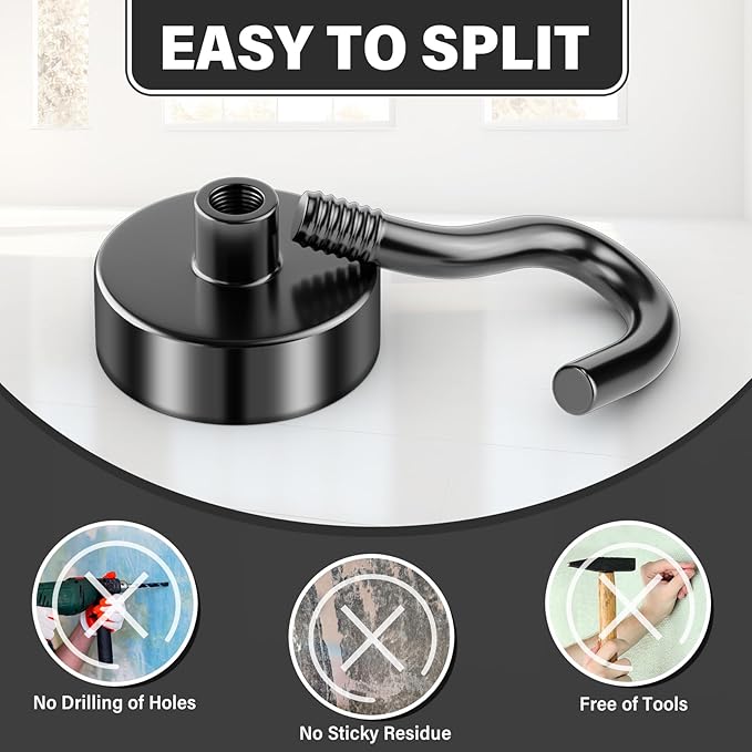 8 Pack Black Magnetic Hooks, 30 LB Neodymium Magnetic Hooks for Cruise Cabins, Strong Magnets with Hooks for Classroom, Mugs, Camper, Office, Kitchen, Metal Hooks for Cruise Ship Walls