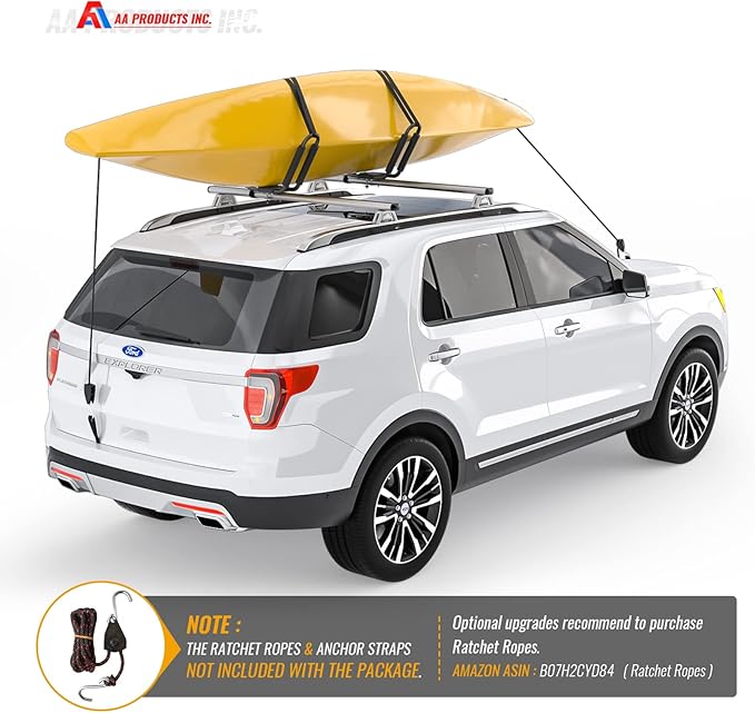 J-Bar Rack Roof Top Mount with 16 Ft Ratchet Lashing Straps, Folding Carrier for Your Canoe, SUP and Kayaks on SUV Car Truck