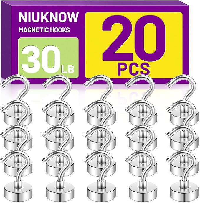 20Pack Heavy Duty Magnetic Hooks, 30 lbs Strong Neodymium Magnet Hooks for Hanging, Magnet with Hook for Cruise, Grill, Fridge, Home,Locker Accessories(Silver)
